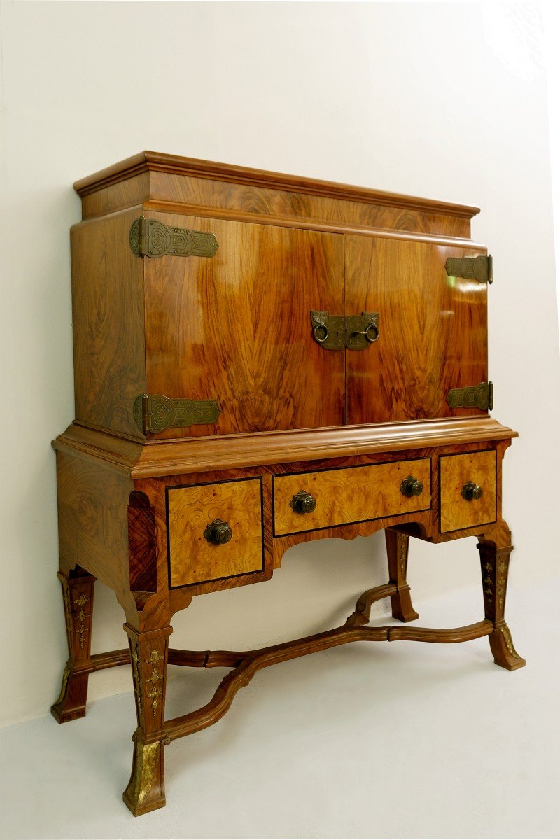 Wardrobe In Walnut And Bronze By Alfred Chambon - Belgium - 1920-photo-4