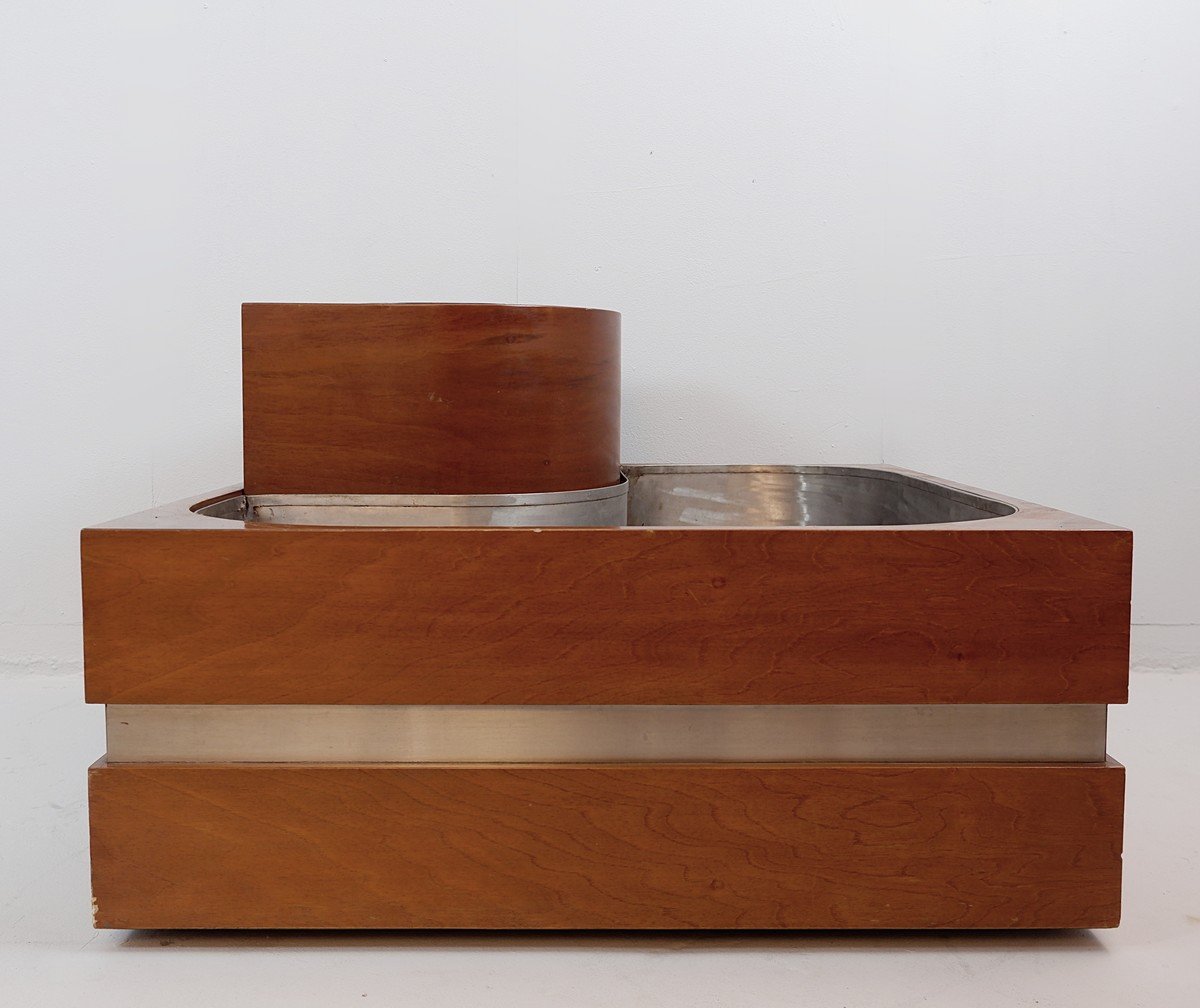 Italian Planter In Walnut Wood And Chrome-photo-1