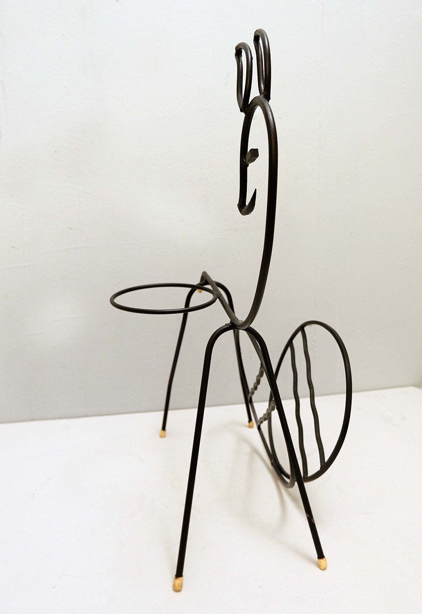 Bambi Magazine Rack And Plant Holder In Black Lacquered Metal 1960-photo-4