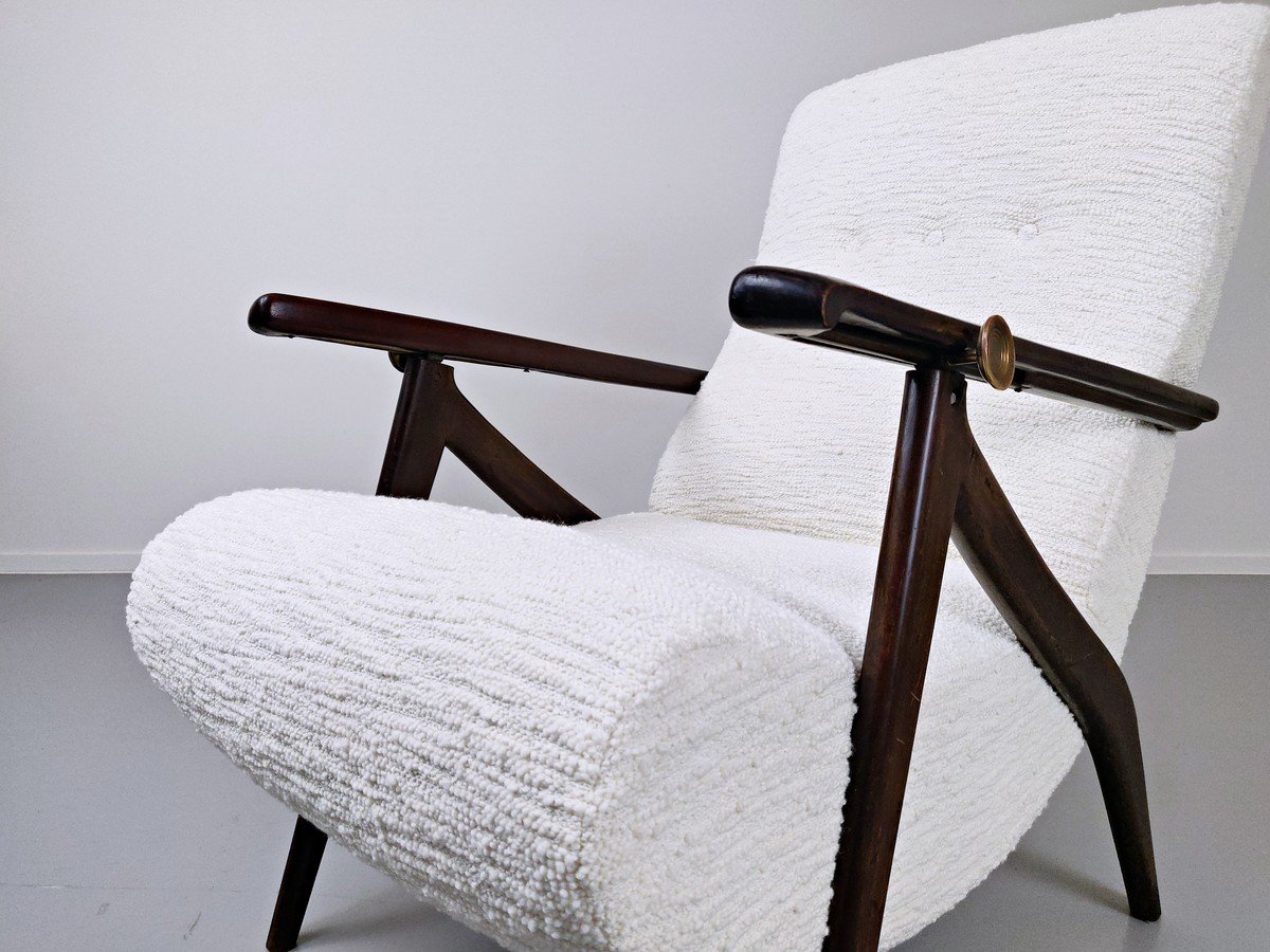 Pair Of Italian Armchairs With Adjustable Backrest - New Upholstery From The 1950s-photo-6