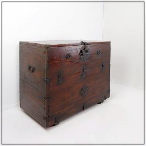 Asian Wooden Chest With Decorative Fittings