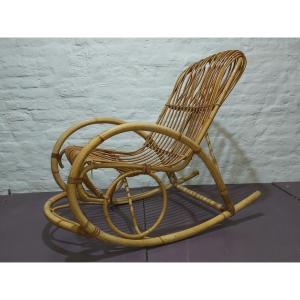 Chaise à Bascule En Bambou Par Rohé Noordwolde, Années 1960