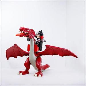 Xl Grand Dragon Rouge Original Et Chevalier Playmobil - Envergure 220cm