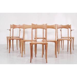 Set Of 8 "chumbera Segunda" Chairs By Roberto Lazzeroni For Ceccotti, 1980's