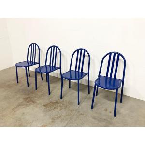 Four Blue Metal Chairs By Robert Mallet-stevens For Villa Cavrois 1980s