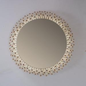 Mirror With Illuminated Glass Flowers By Emil Stejnar For Rupert Nikoll, Austria, 1960's