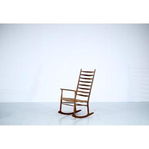 Mid-century Scandinavian Rocking Chair In Wood And Rope