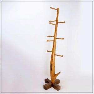 Vintage Brutalist Wooden Coat Rack 