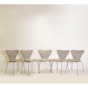 Ensemble De 5 Chaises Du Milieu Du Siècle Par Arne Jacobsen Pour Fritz Hansen - Années 1960