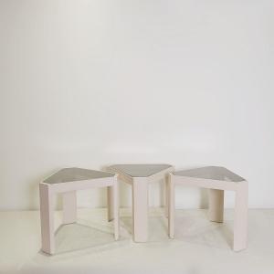 Ensemble De 3 Tables d'Appoint Triangulaires Italiennes Porada Arredi - Années 1960