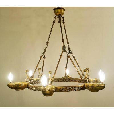 Neo Classic Bronze Chandelier With Crown