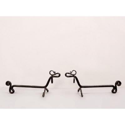 Pair Of Wrought Iron Dachshund Andirons