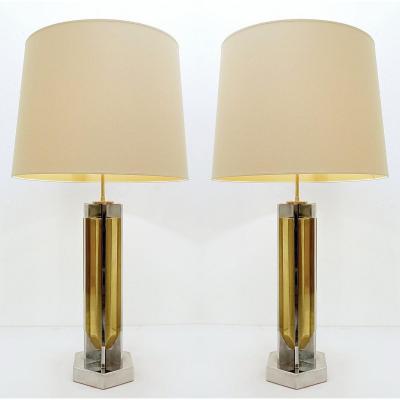 Pair Of Large Chrome And Brass Desk Lamps