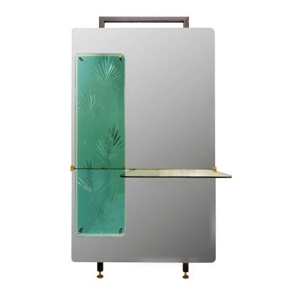 Console Mirror With Decorative Panel In Green Vegetal Engraved Crystal - Green Crystal Top