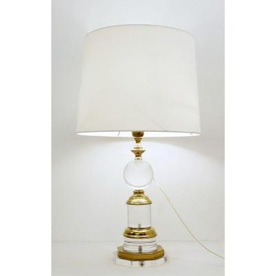 Lampe De Table Et Laiton Et Lucite - 3 Ampoules