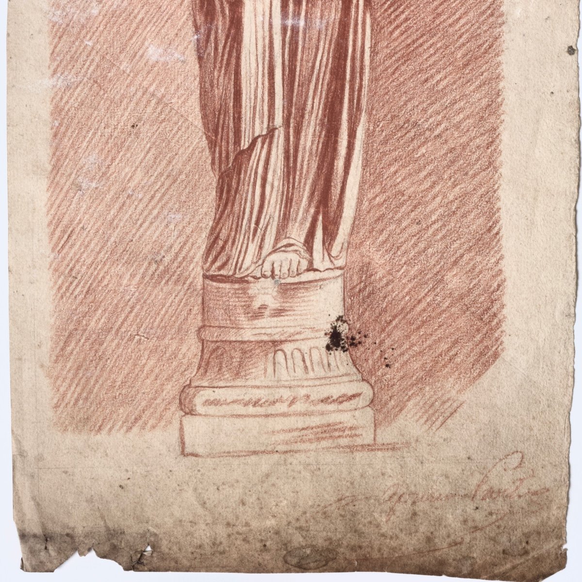 French School, Caryatid By Jean Goujon At The Louvre, Red Chalk On Paper, 18th Century-photo-1