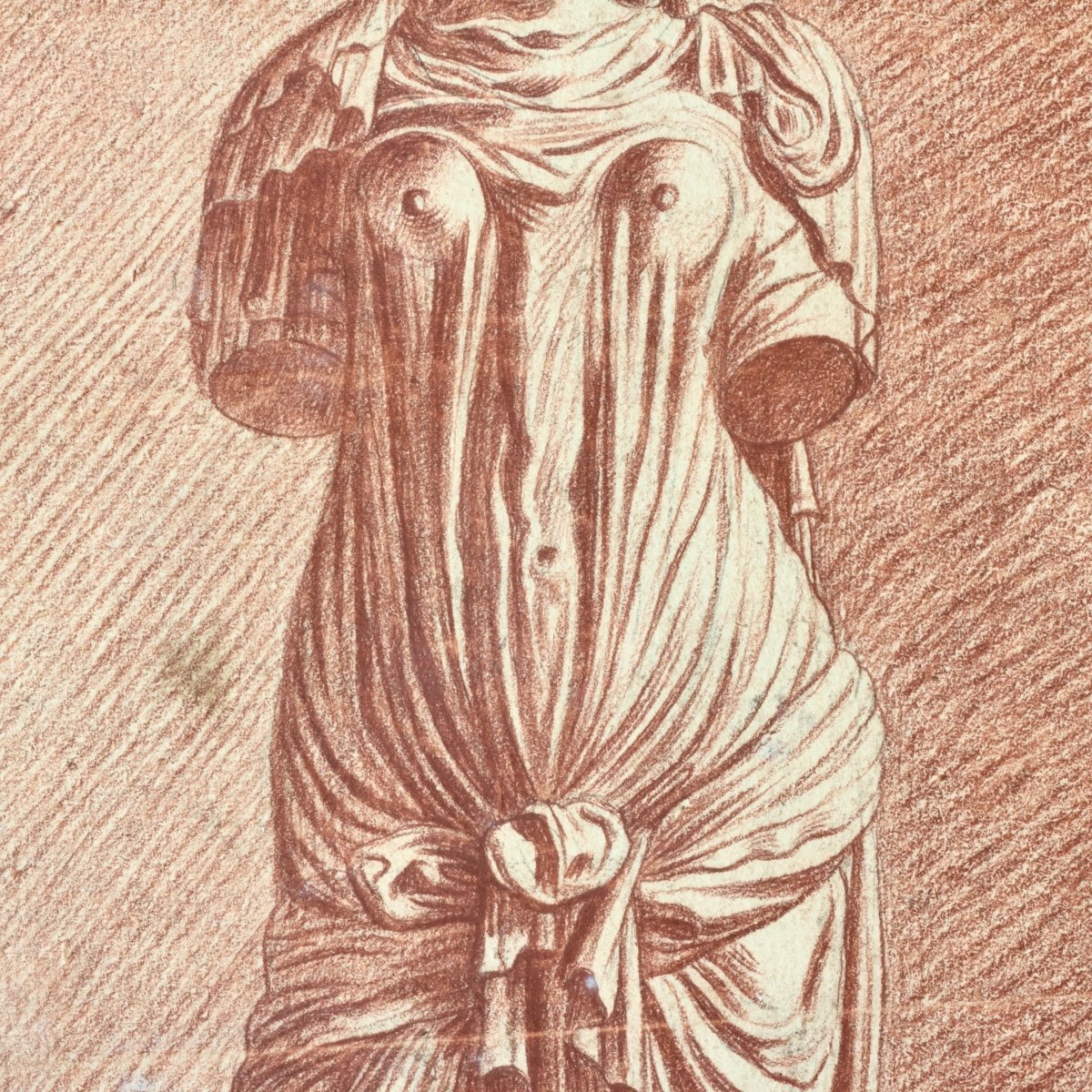 French School, Caryatid By Jean Goujon At The Louvre, Red Chalk On Paper, 18th Century-photo-5