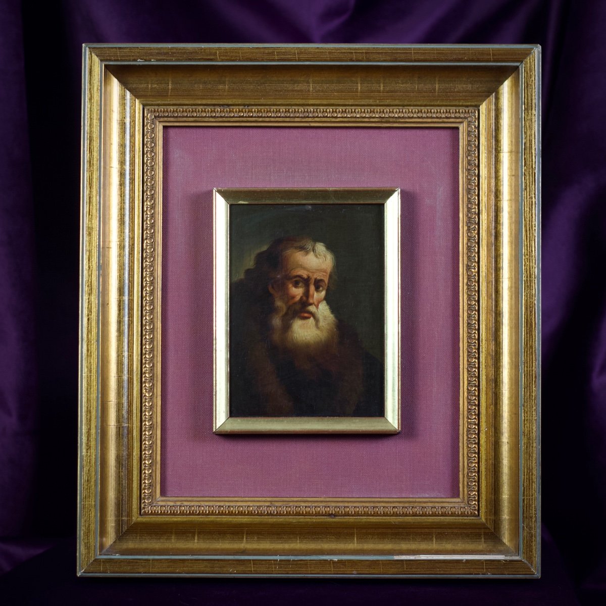 C.w.e. Dietrich Dit Dietricy Or Follower, Portrait Of A Bearded Man, Oil On Panel, 18th Century-photo-2