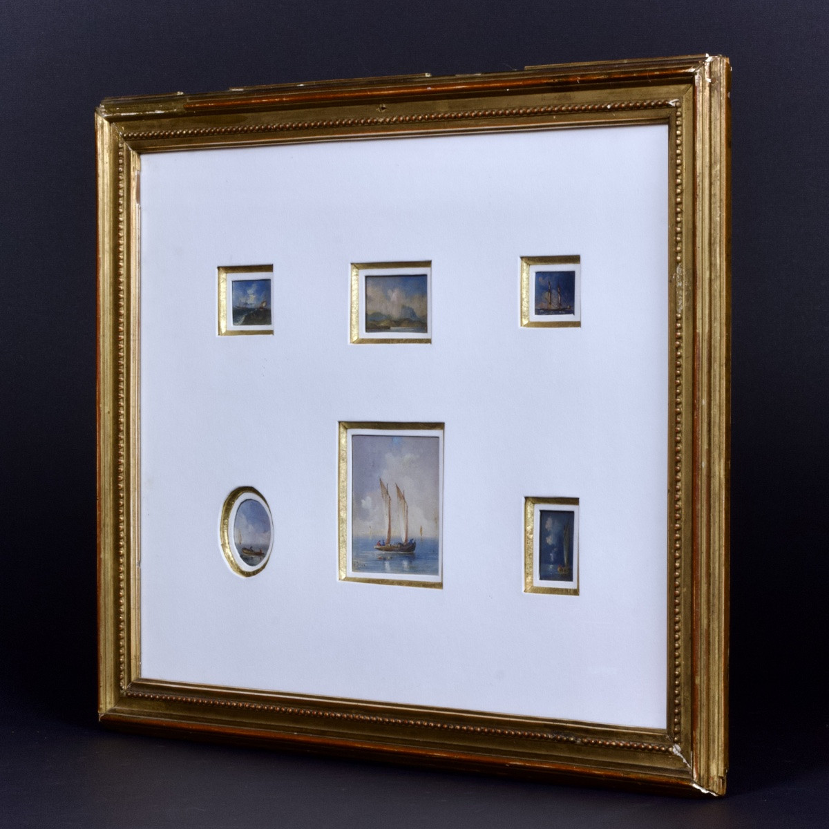 Six Miniature Seascapes In A Single Montage, Gouache On Paper, Early 20th Century-photo-2