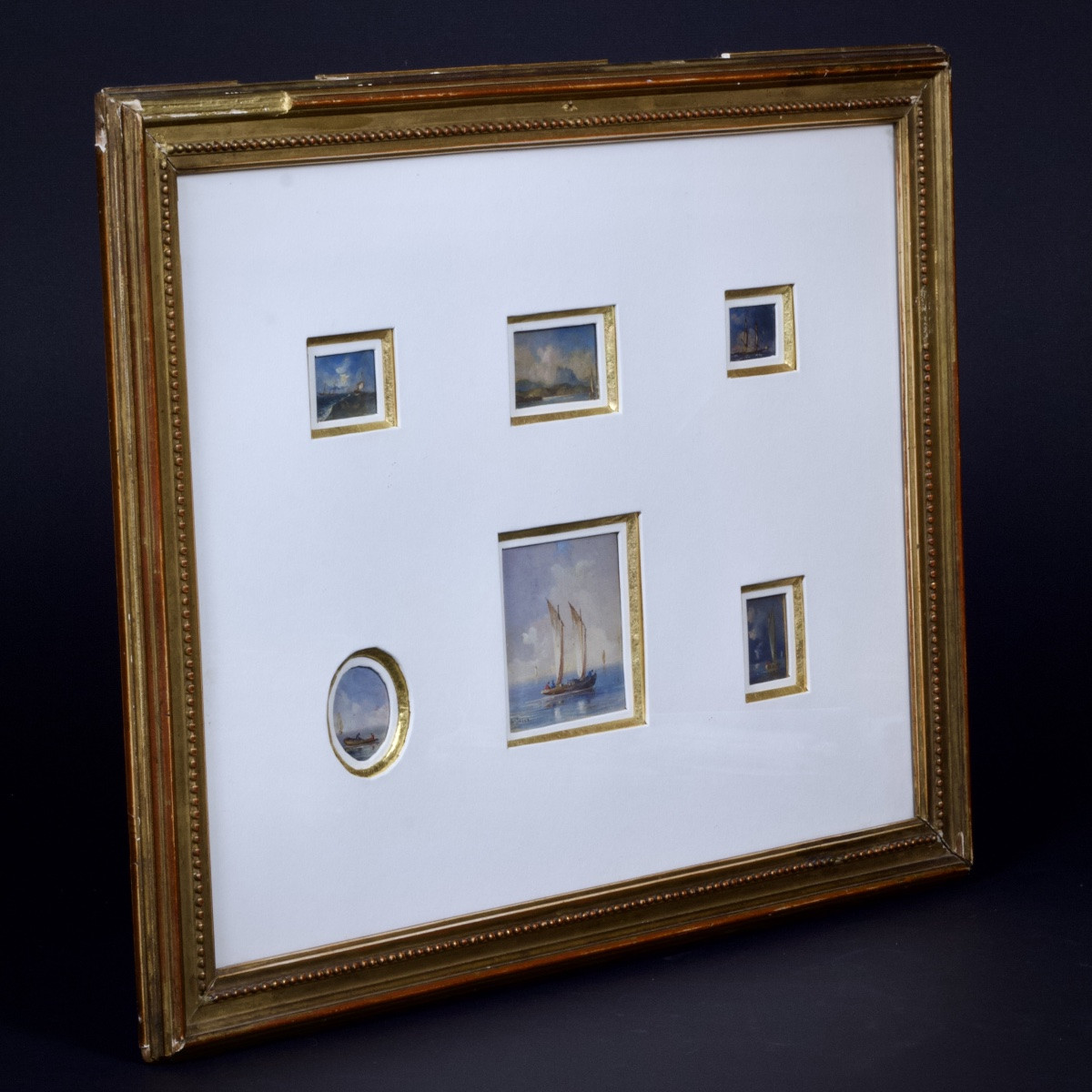 Six Miniature Seascapes In A Single Montage, Gouache On Paper, Early 20th Century-photo-3