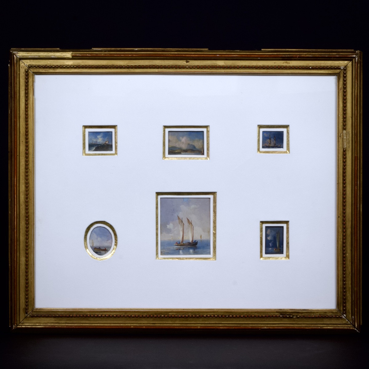 Six Miniature Seascapes In A Single Montage, Gouache On Paper, Early 20th Century-photo-1