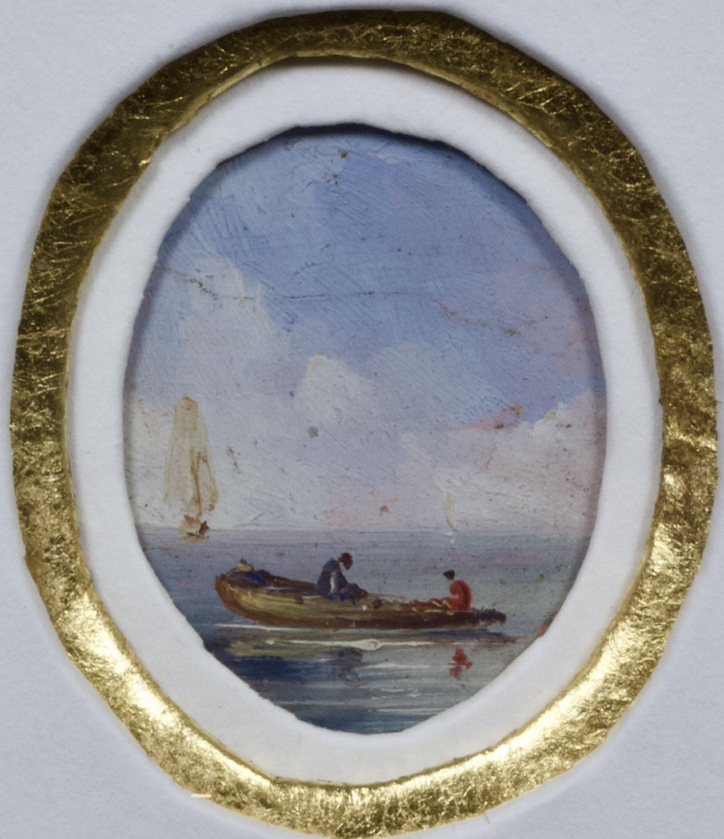 Six Miniature Seascapes In A Single Montage, Gouache On Paper, Early 20th Century-photo-8