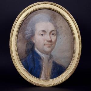 Portrait De Gentilhomme à l'Habit Bleu, Pastel Sur Papier, époque Louis XVI,  C. 1780