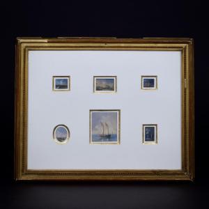 Six Miniature Seascapes In A Single Montage, Gouache On Paper, Early 20th Century