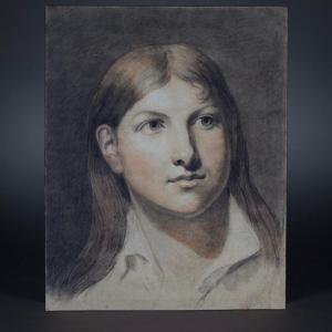 Portrait Of A Young Man,  Three Pencils On Paper Technique, 19th Century