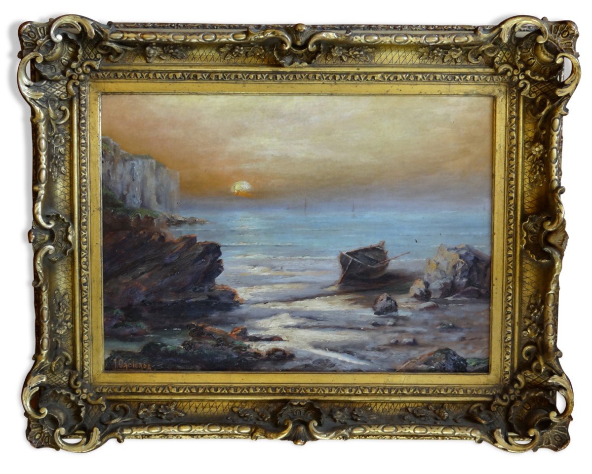 Oil On Canvas Marine Of The Cote d'Azur By Louis Cadierra 60 X 47 Cm