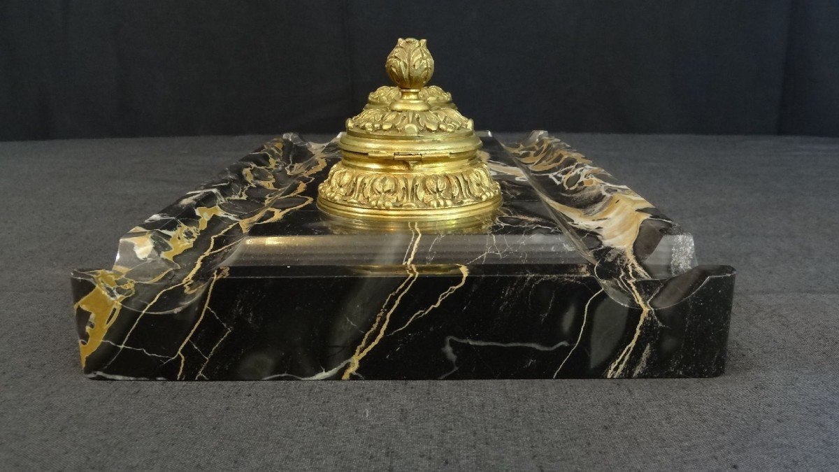 Portor Marble Ink Tray And Its Blotter Pad, Napoleon III, 42 X 23 Cm-photo-5