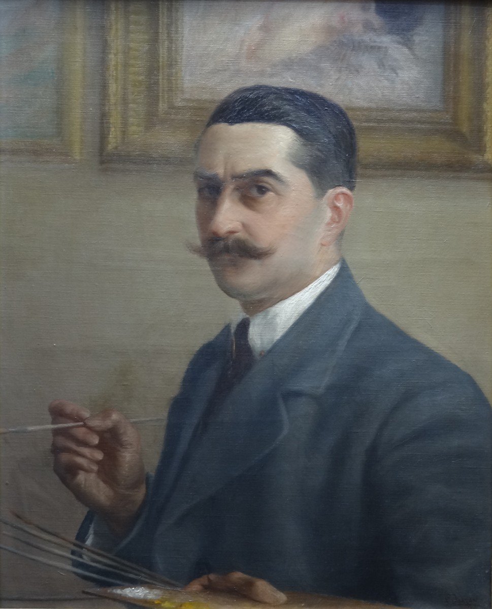 Oil On Canvas, Self-portrait Of L. Doazan, 1918, 64 X 76 Cm-photo-2