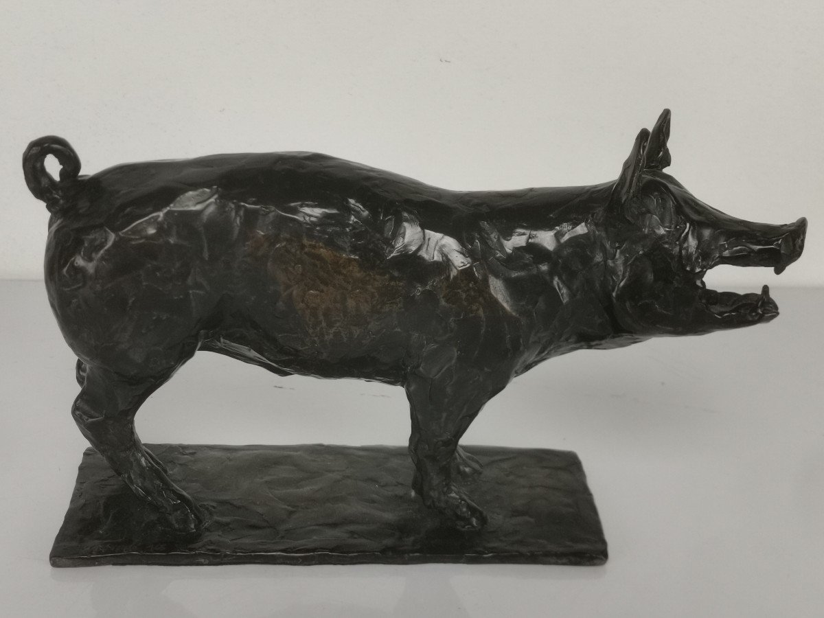 Bronze With Brown Patina, Sow, 33 Cm-photo-3