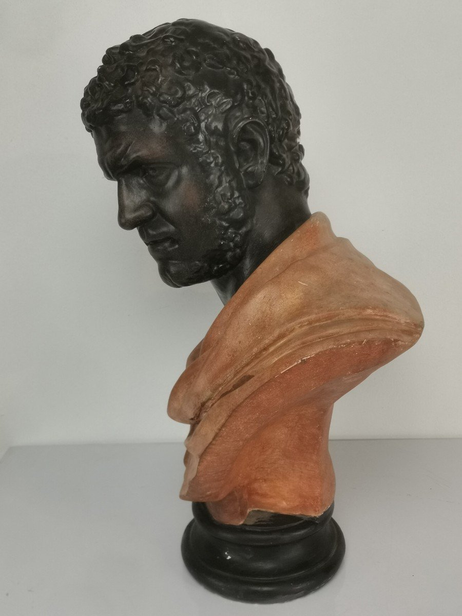 Antique-style Patinated Plaster Bust Of Emperor Caracalla, H 64 Cm-photo-3