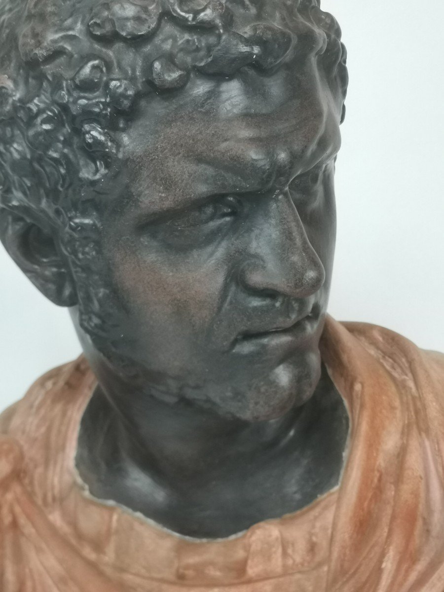 Antique-style Patinated Plaster Bust Of Emperor Caracalla, H 64 Cm-photo-4