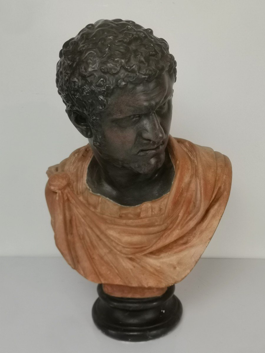 Antique-style Patinated Plaster Bust Of Emperor Caracalla, H 64 Cm