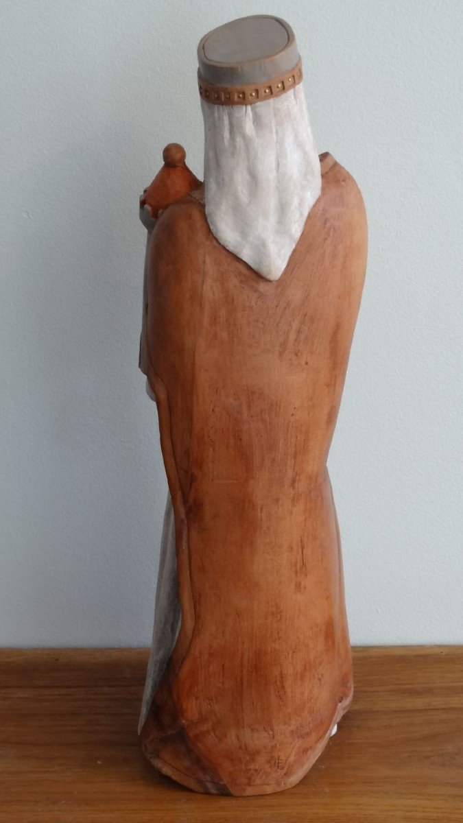 STATUE EN BOIS SCULPTE DE SAINTE BARBE, 40 CM-photo-3