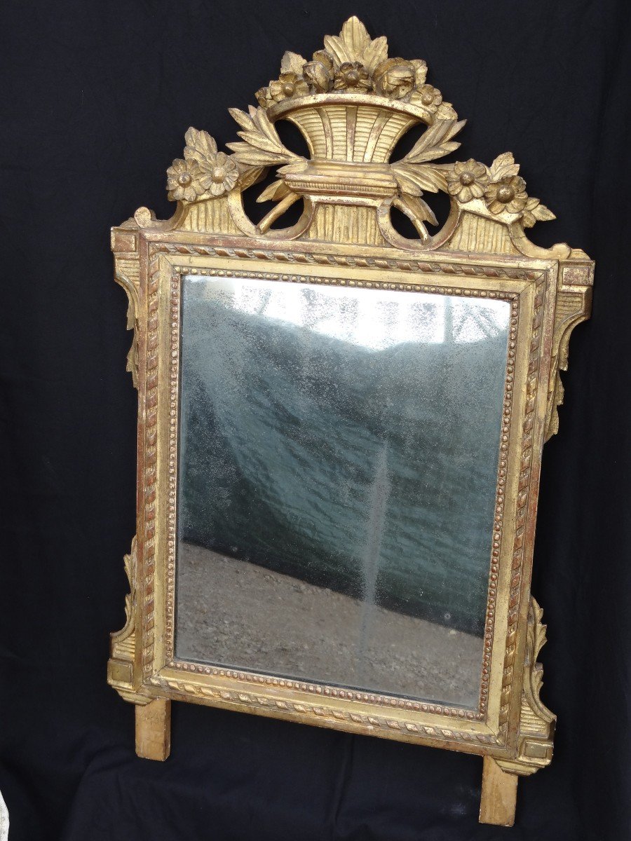 Louis XVI Period Mirror In Gold Carved Wood 101 X 62 Cm-photo-4