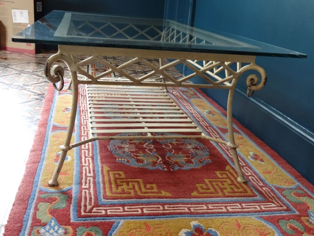 Rotted Iron And Glass Coffee Table, 1940s / 50s, 135x75 Cm-photo-3