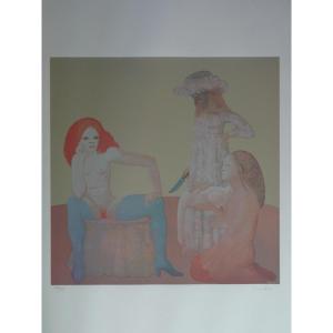 Lithograph By Leonor Fini - Offering Of The Goose To The Red-haired Woman, 68 X 53 Cm