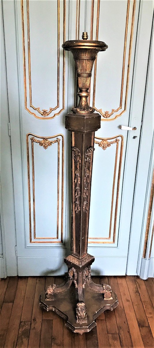 Floor Lamp Torchère, Bolster In Golden Wood Napoleon III - Louis XVI-photo-2