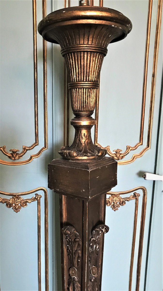 Floor Lamp Torchère, Bolster In Golden Wood Napoleon III - Louis XVI-photo-3