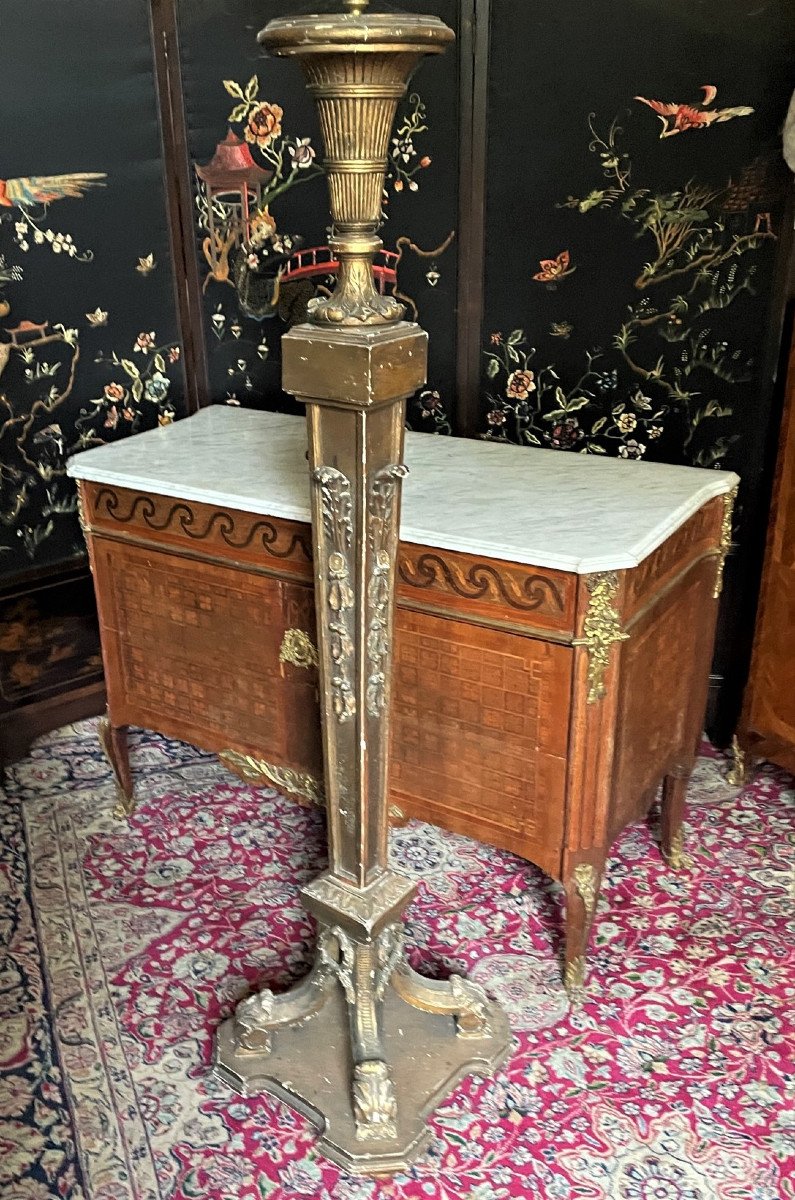 Floor Lamp Torchère, Bolster In Golden Wood Napoleon III - Louis XVI-photo-1