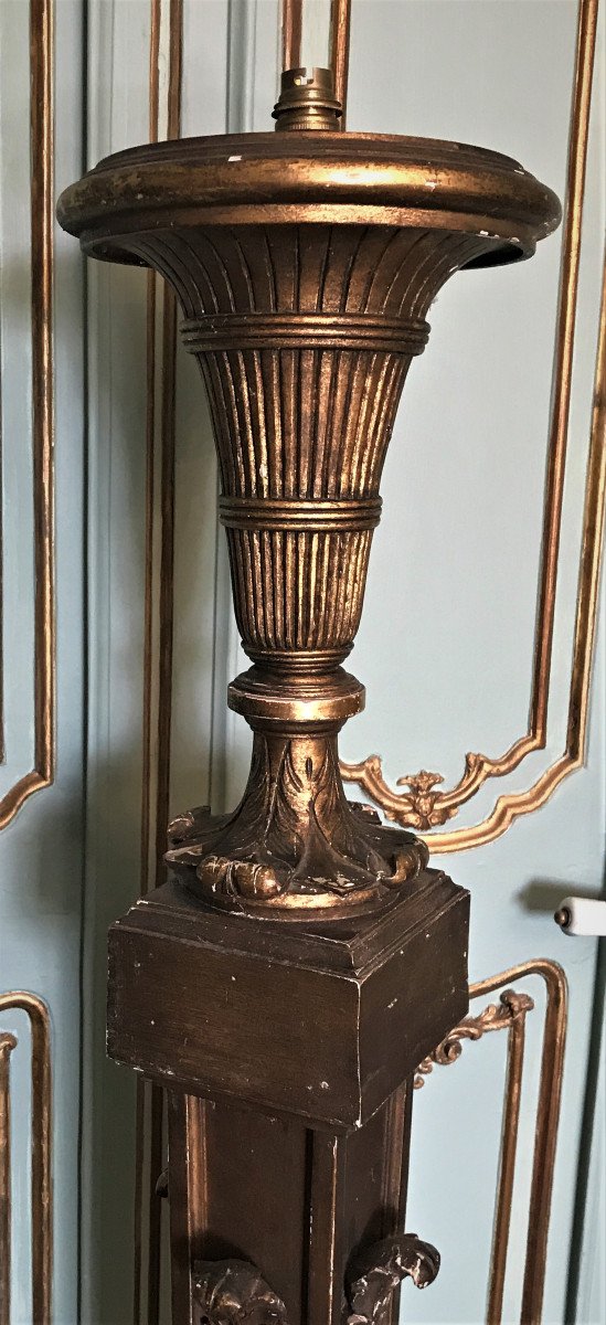 Floor Lamp Torchère, Bolster In Golden Wood Napoleon III - Louis XVI-photo-2