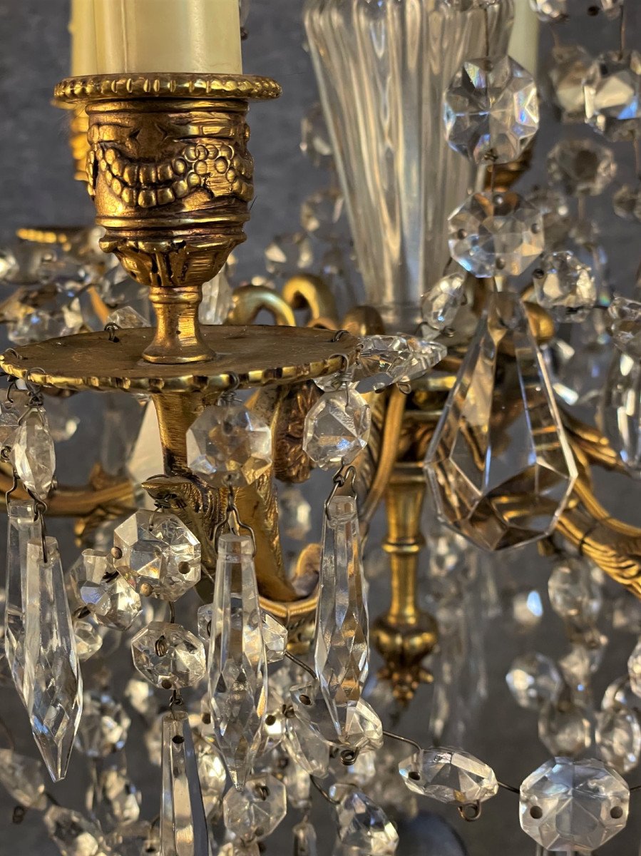 Small Crystal And Gilt Bronze Chandelier With Six Napoleon III Lights-photo-3