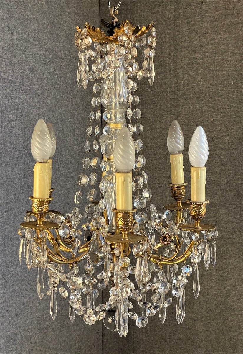 Small Crystal And Gilt Bronze Chandelier With Six Napoleon III Lights-photo-4