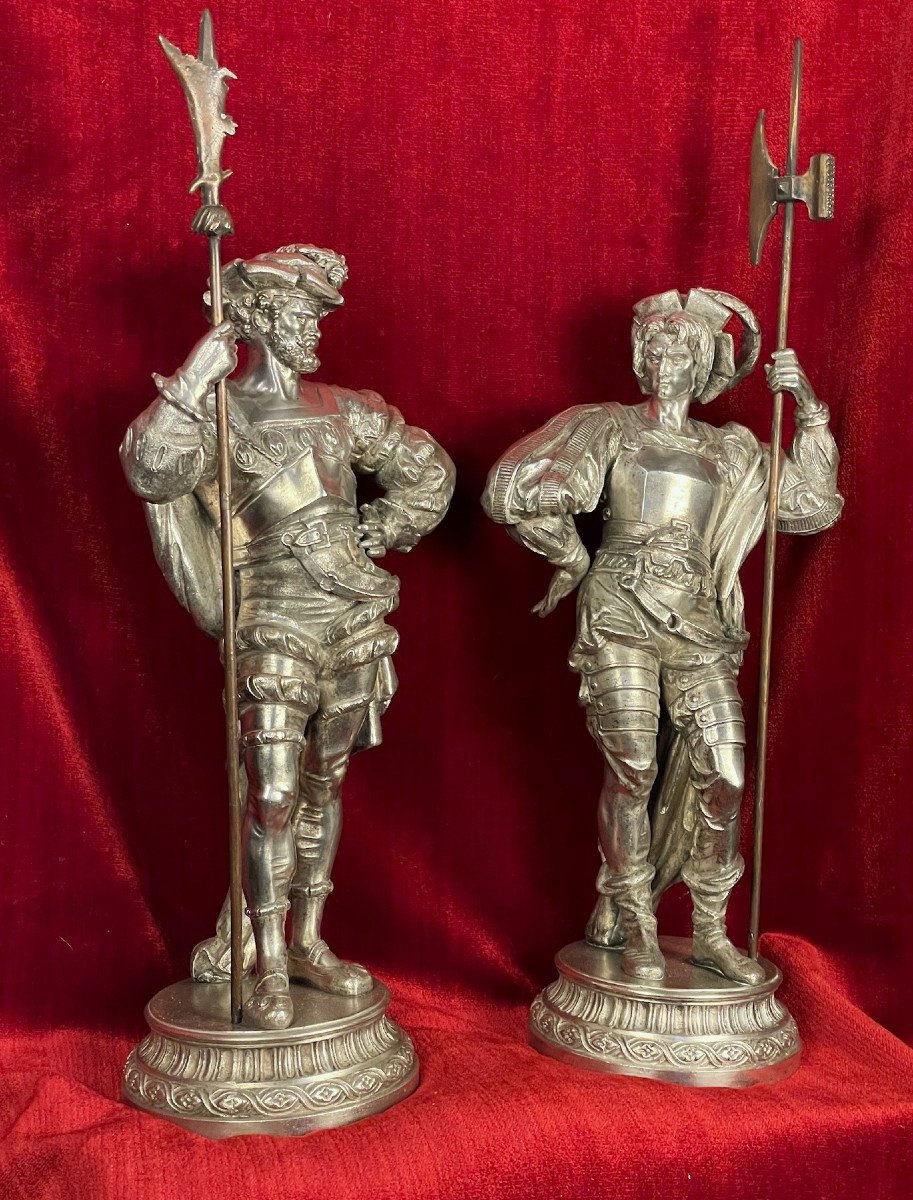 Two Halberdiers Or Lansquenets, Soldier Carrying The Halberd In The Middle Ages, Ar Metal