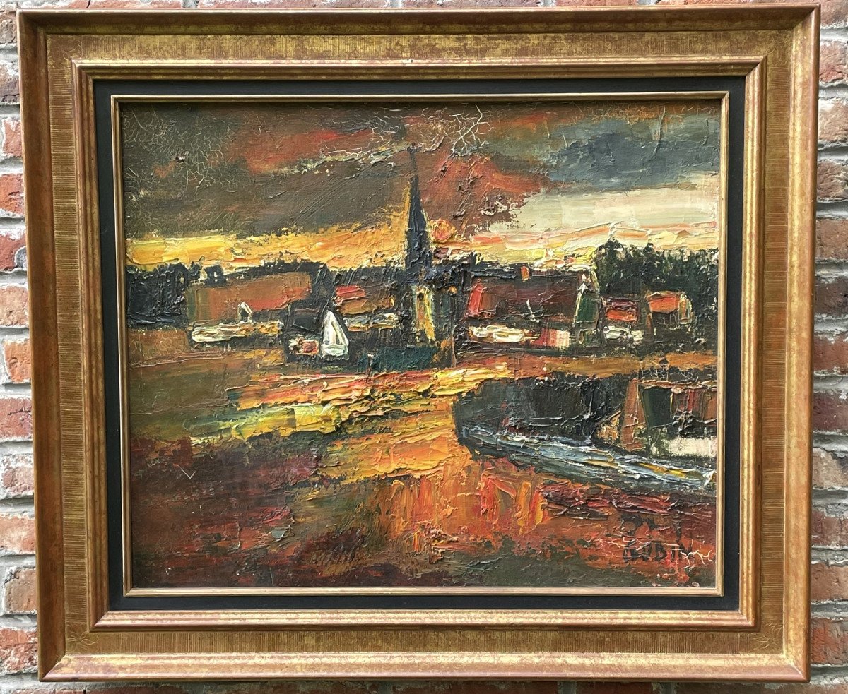 The Norman Village At Dusk, Oil On Canvas By Marcel Gobin, Lyon