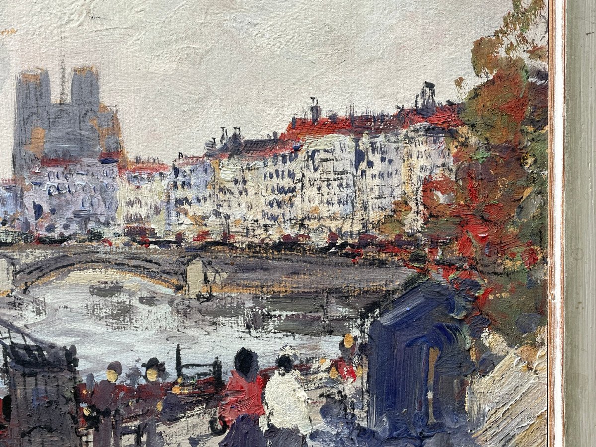 Vue de Paris, quai de Seine et Notre Dame par Simon Kramer XXème siècle
