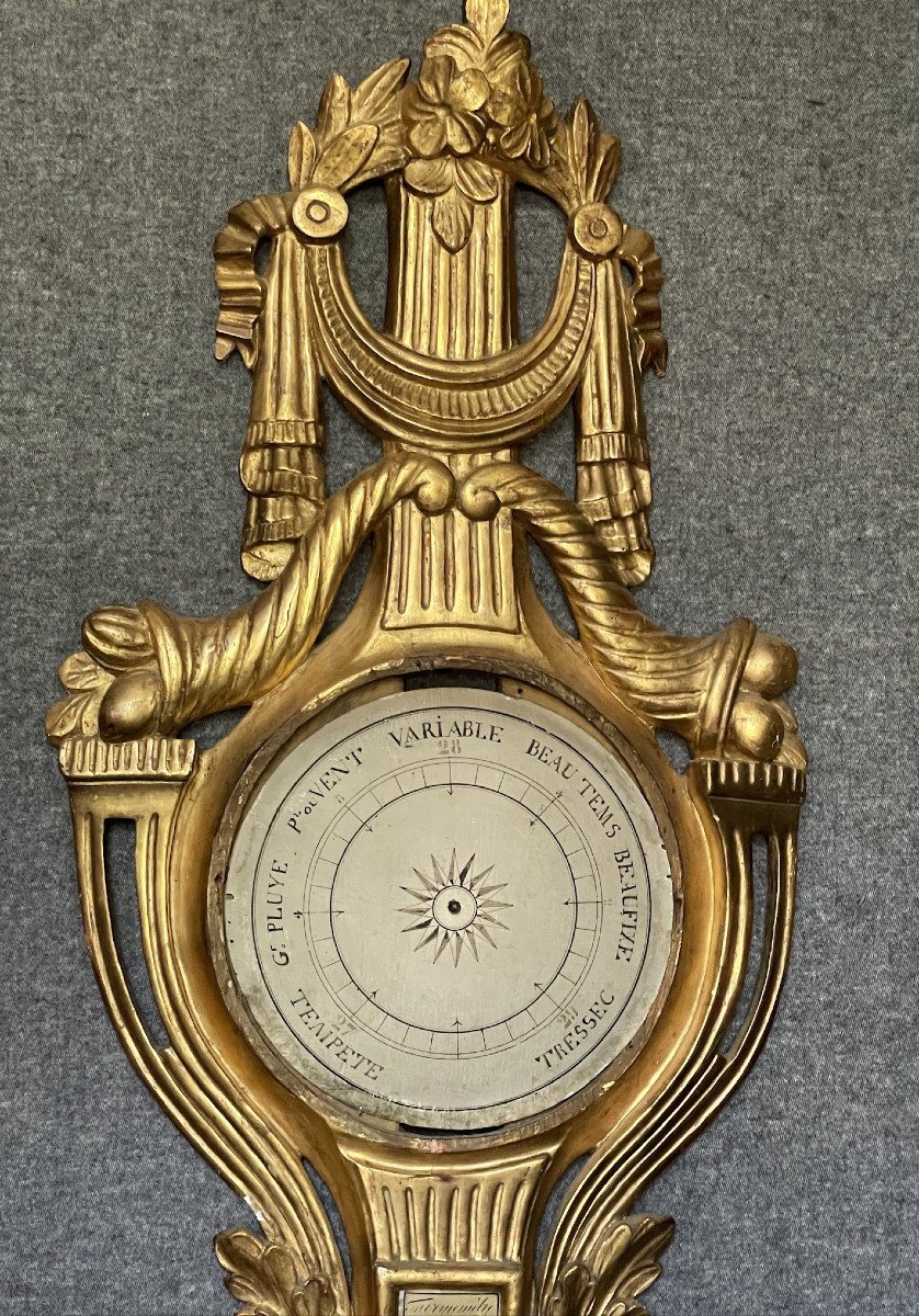 Louis XVI Barometer In Carved And Gilded Wood 18th Century-photo-2